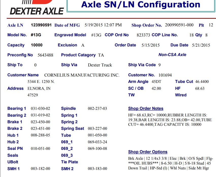 10GD TORFLEX 865 ELEC;, HF=68.63, OB=42, 45 DOWN, HIGH PROFILE, STANDARD