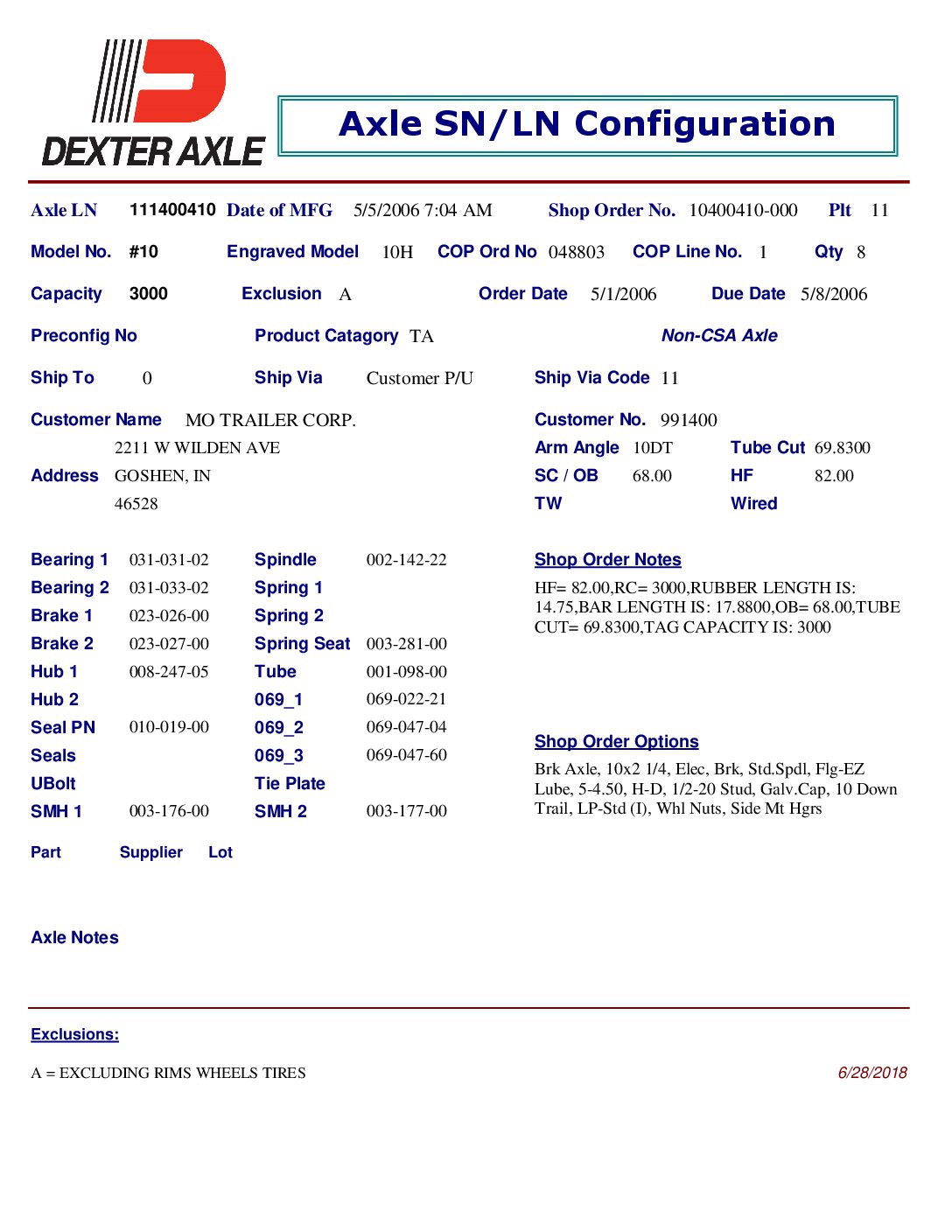 10TF 3K 545 ELEC W/EZ;LUBE Serial Number attached