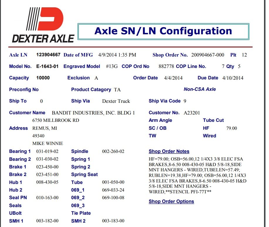 10GD TORFLEX 865 ELEC, PER TAG#123904667, HF=79", OSB=56"