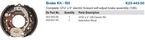 12k Dexter Complete 12-1/4" x 5" Electric 12K FSA Brake assembly. Right Hand. 23-443 / 6400022