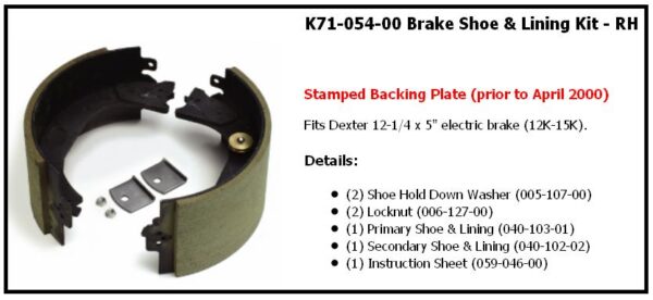 Brake Shoe & Lining Kit - RH ** Stamped Backing Plate (prior to April 2000)
