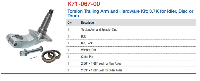 Torsion Trailing Arm Kit, 3.7K UFP Axles