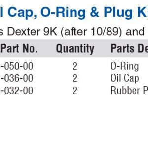 2 EA..21-36 OIL CAP KIT 9K(>10/89) &15K with O-Ring & Cap POST 10/89 DEXTER