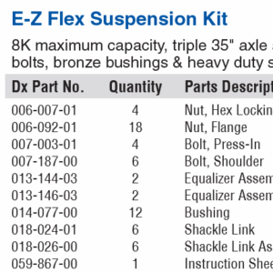 K71-657-00 E-Z Flex® Complete Triple Kit / For 35" axle centers and axles up to 8000lbs. capacity. 26.00" Double eye springs - triple axles.