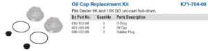DEXTER SCREW-ON OIL CAP KIT WITH O-RING, PLUG & GASKET (2-EACH)  9K-10K GENERAL DUTY (POST AUG 2009)   NEW STYLE