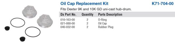DEXTER SCREW-ON OIL CAP KIT WITH O-RING, PLUG & GASKET (2-EACH) 9K-10K GENERAL DUTY (POST AUG 2009) NEW STYLE