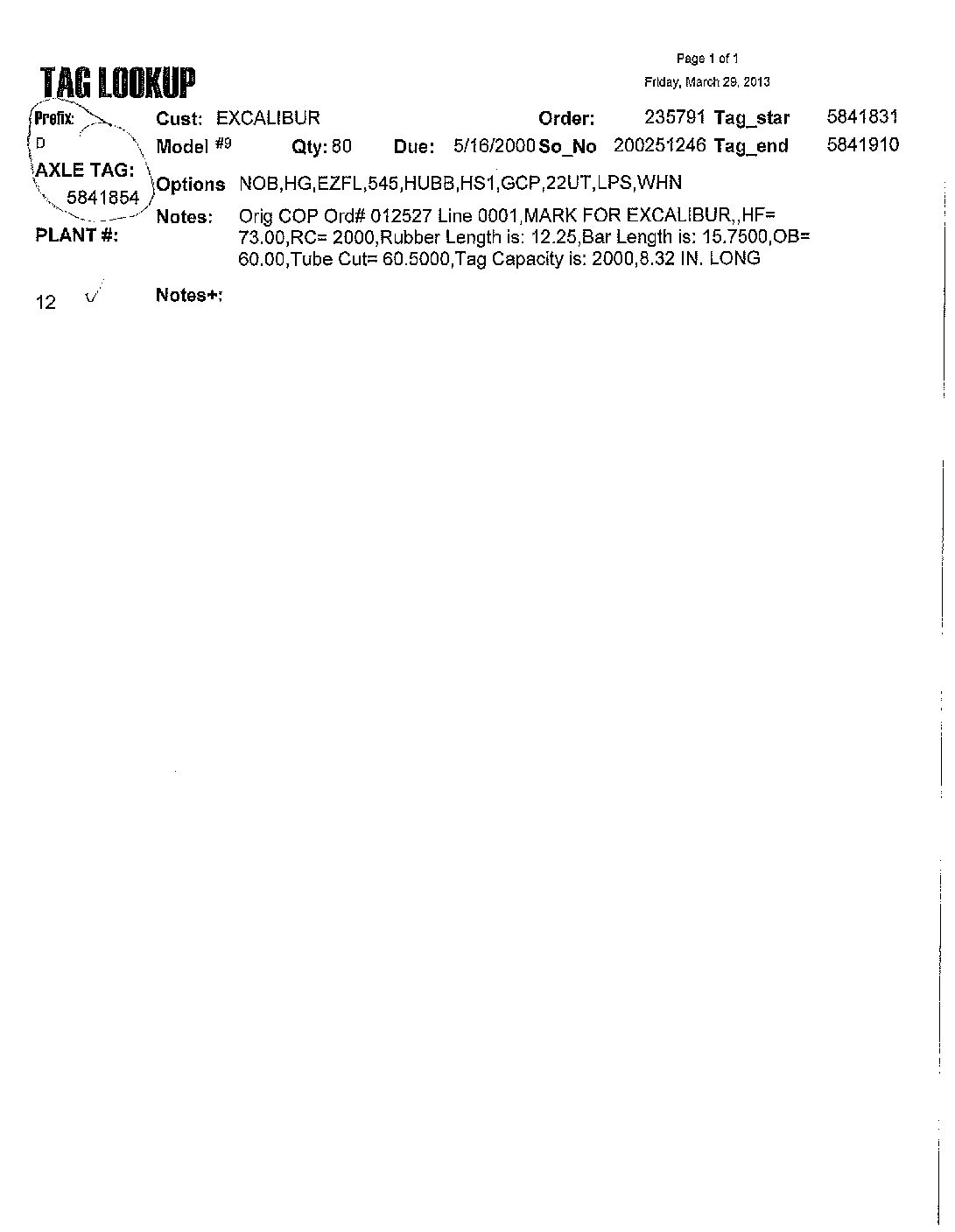 9TF 2K 545 IDLER W/EZ LUBE, NO FLG, PER TAG#D5841854