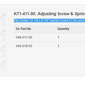 Fits Dexter 12-1/4 x 2-1/2" electric brake (7.2K) and all 12-1/4" manual adjust. : Adjusting Screw & Spring Kit